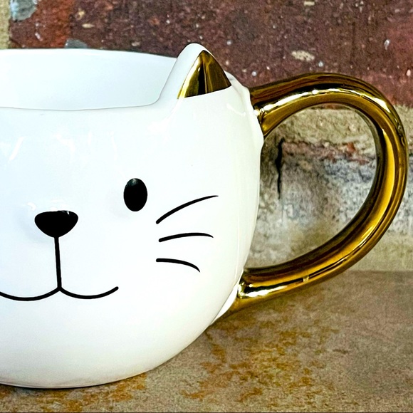 NEW Large Cat Shaped White and Gold Coffee Tea Mug Cup Pet Animal Lover 17 fl oz - Picture 7 of 10